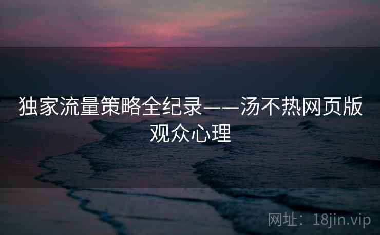 独家流量策略全纪录——汤不热网页版观众心理